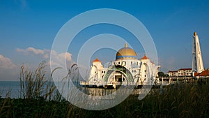 Beautiful sunset at Straits Mosque of Malacca