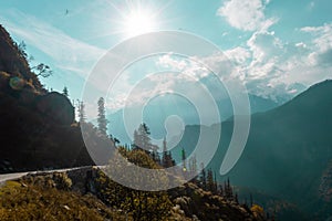 Beautiful Sunset sunlight falling over mountains