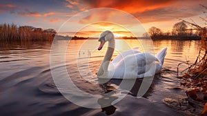 Beautiful Sunset Swan: A Captivating British Landscape Photography