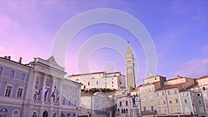 Beautiful sunset on Tartini Square in Piran, Slovenia