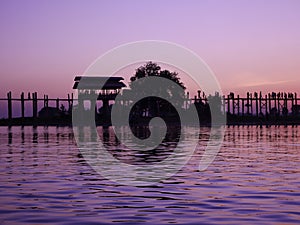 Beautiful sunset at Taungthaman Lake near U Bein bridge in the sunset