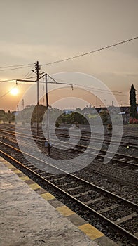 beautiful sunset at the train station