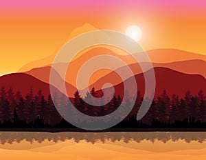 Beautiful sunset , Vector illustrations landscape