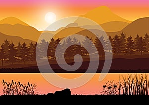 Beautiful sunset , Vector illustrations landscape