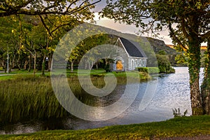 Beautiful sunset view aat Gougane Barra Cork Ireland amazing Colors on the lake and monastic place