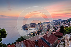 Beautiful sunset view of Dubrovnik old town