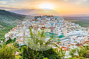 Beautiful sunset view of the holy city of Moulay Idris close Vol