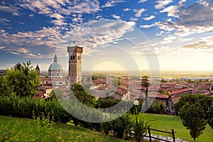 Beautiful sunset view of Lonato del Garda, a town and comune in the province of Brescia, in Lombardy