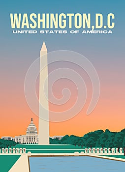 Beautiful sunset view at national mall Washington, D. C United States of America illustration best for travel poster