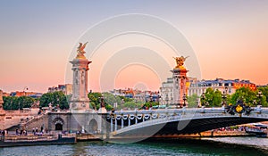 Beautiful sunset view on Pont Alexandre III in Paris, France