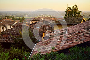 Beautiful sunset view of roofs of Lonato del Garda, a town and comune in the province of Brescia, in Lombardy