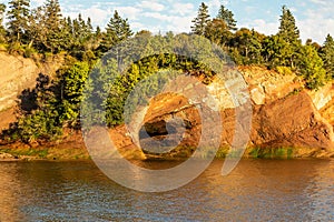 Beautiful sunset view of St Martins Sea Caves at Fundy national park