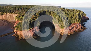 Beautiful sunset view of St Martins Sea Caves at Fundy national park Canada
