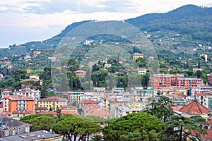 Beautiful sunset view to Santa Margherita Ligure city and sea