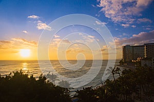 Beautiful Sunset at Waikiki Beach in Hawaii