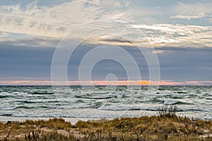 Beautiful Sunset with Whitecaps on Lake Michigan