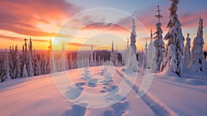 beautiful sunset winter scenery with steps