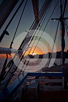 A beautiful sunsets view from the sailing ship