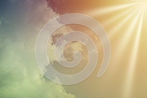 Beautiful sunshine and clouds with dramatic light, sky background, Bright orange sky and light of the sun, Pastel sky for