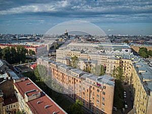 Beautiful super-wide angle aerial view of Kolomna district and St. Isaac cathedral, Saint-Petersburg, Russia.