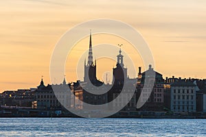 Beautiful super wide-angle panoramic aerial view of Stockholm. Sweden with harbor and skyline with scenery beyond the city