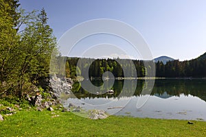 Beautiful superior Fusine lake, Julian Alps, Italy, Europe photo