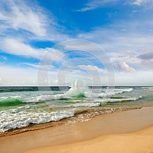 Beautiful surf on the picturesque shore of the ocean