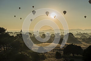 Beautiful surise view of landscape in bagan myanmar