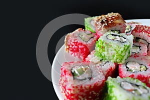 Beautiful sushi with caviar. Japanese food.