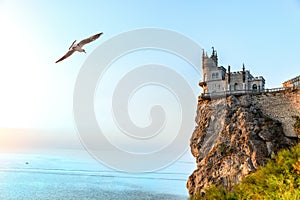 Beautiful Swallow Nest castle on the rock by the Black Sea, Crimea, Ukraine