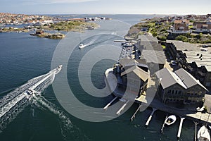 Beautiful Swedish landscape view of fishing houses at Kungshamn