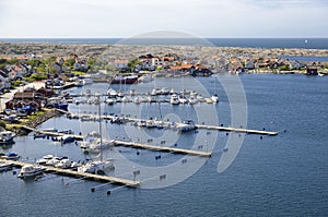 Beautiful Swedish landscape view of fishing houses at Kungshamn