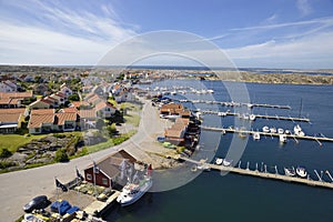 Beautiful Swedish landscape view of fishing houses at Kungshamn