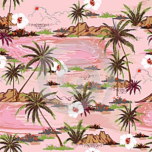 Beautiful sweet seamless island pattern vector. Landscape with p