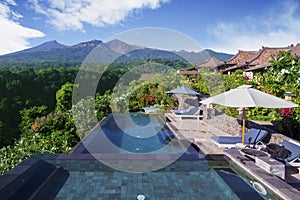 Beautiful swim pool with Rinjani mountain scenery