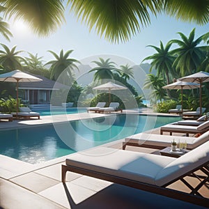 Beautiful swimming pool and relaxation of a tropical resort during summer vacation