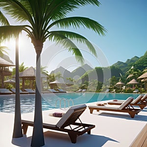 Beautiful swimming pool and relaxation of a tropical resort during summer vacation