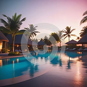 Beautiful swimming pool and relaxation of a tropical resort during summer vacation