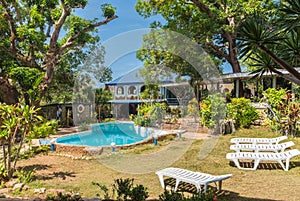 Beautiful swimming pool in tropical resort at Coron town