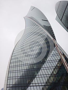 beautiful swirling skyscraper viewed from bottom to top