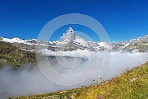 Beautiful Swiss Alps landscape with Matterhorn mountain view, summer mountains, Zermatt in Switzerland