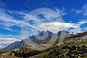 Beautiful Swiss Alps landscape with mountain view in summer, Zermatt, Switzerland