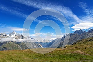 Beautiful Swiss Alps landscape with mountain view in summer, Zermatt, Switzerland