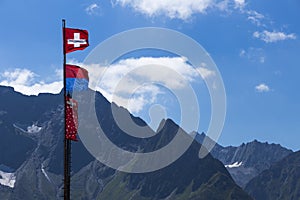 Beautiful switzerland flag with mountain