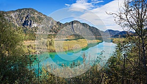 Beautiful sylvenstein lake with turquoise water