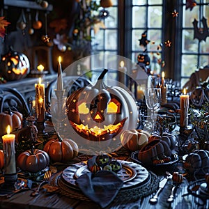 A beautiful table decoration for Halloween generated by artificial intelligence