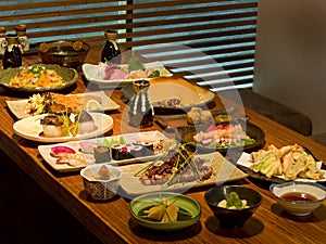 Beautiful table of Japanese food