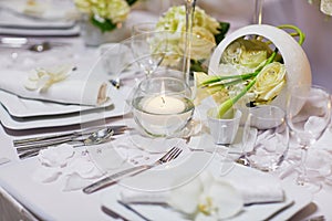 Beautiful table set for an event party or wedding reception
