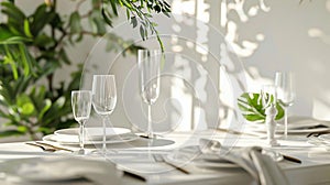 Beautiful table setting with leaves on white background