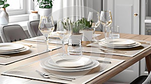 Beautiful table setting in modern dining room, Stylish interior design, Generative AI illustrations